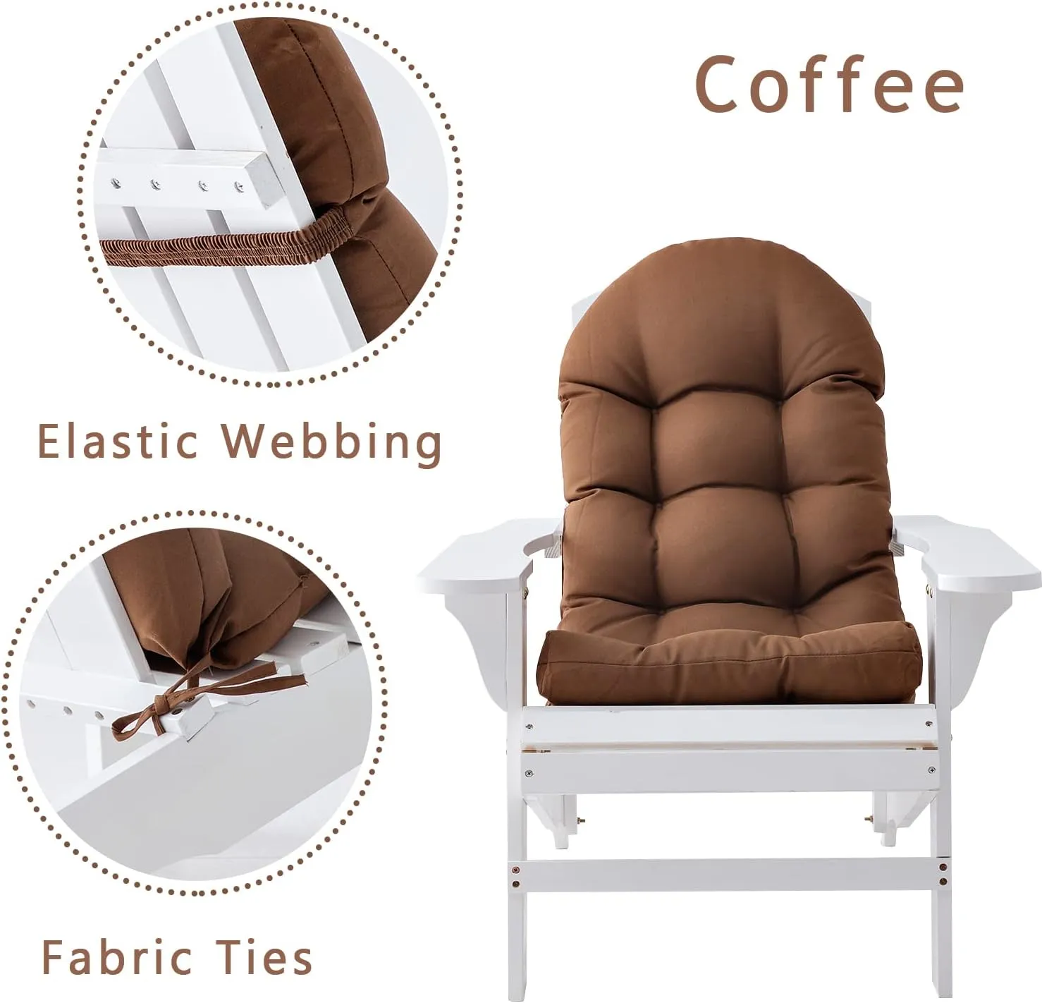 Enipate Weather Resistant Cushions for Adirondack Chair High Back Indoor Outdoor Patio Tufted Lounge Cushion Seat Pads