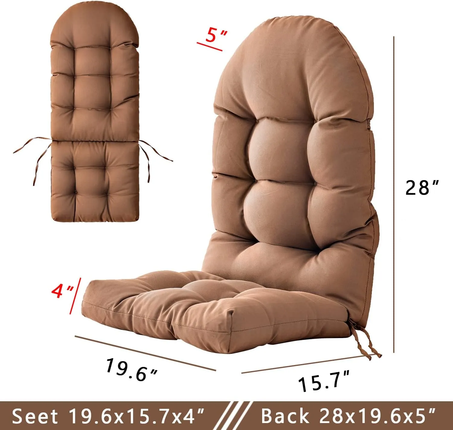 Enipate Weather Resistant Cushions for Adirondack Chair High Back Indoor Outdoor Patio Tufted Lounge Cushion Seat Pads