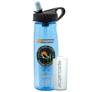 Epic Water Filters Nalgene OG Water Bottle with Filter, USA Made, BPA Free, Removes 99.99% Tap Water Contaminants, Forever Chemicals, Slate Blue, 24 oz