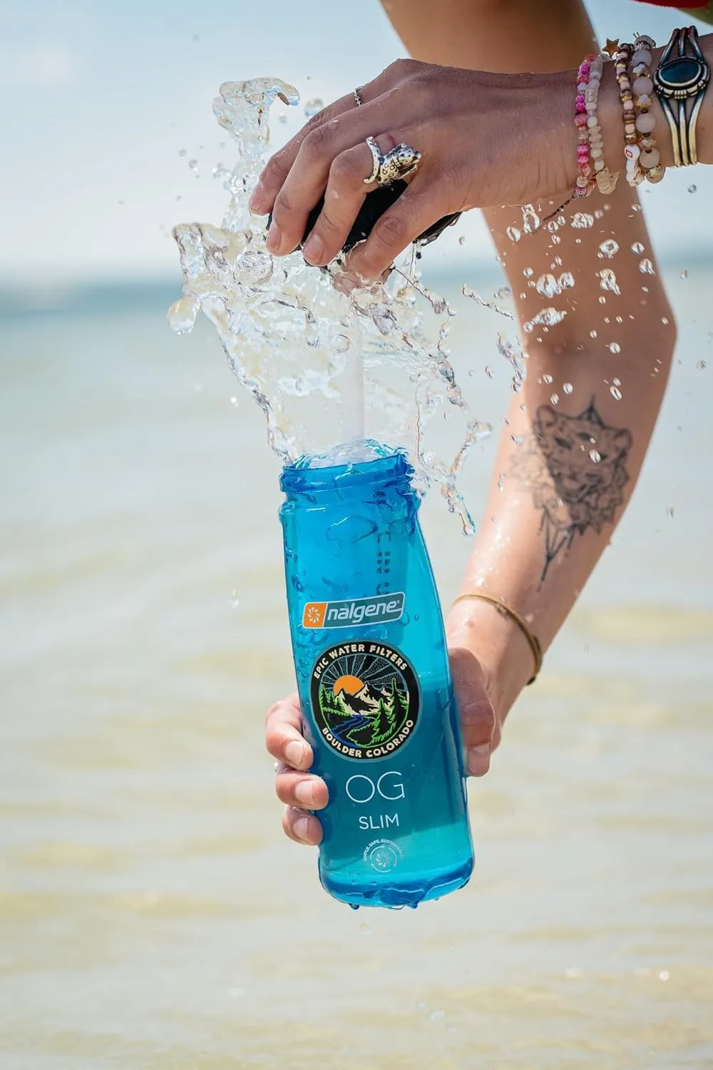 Epic Water Filters Nalgene OG Water Bottle with Filter, USA Made, BPA Free, Removes 99.99% Tap Water Contaminants, Forever Chemicals, Slate Blue, 24 oz