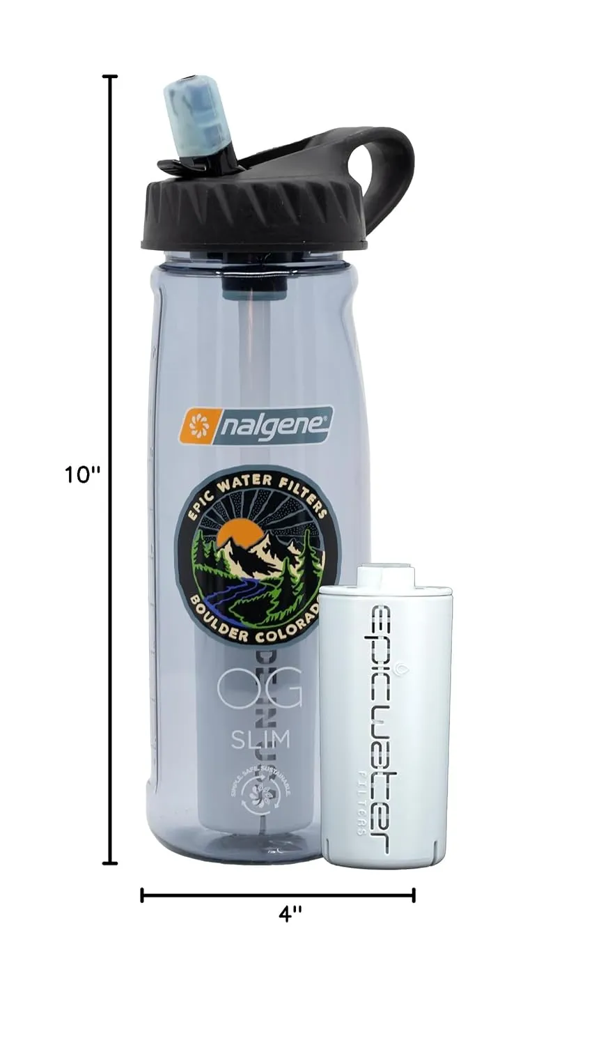 Epic Water Filters Nalgene OG Water Bottle with Filter, USA Made, BPA Free, Removes 99.99% Tap Water Contaminants, Forever Chemicals, Smoke Grey, 32 oz