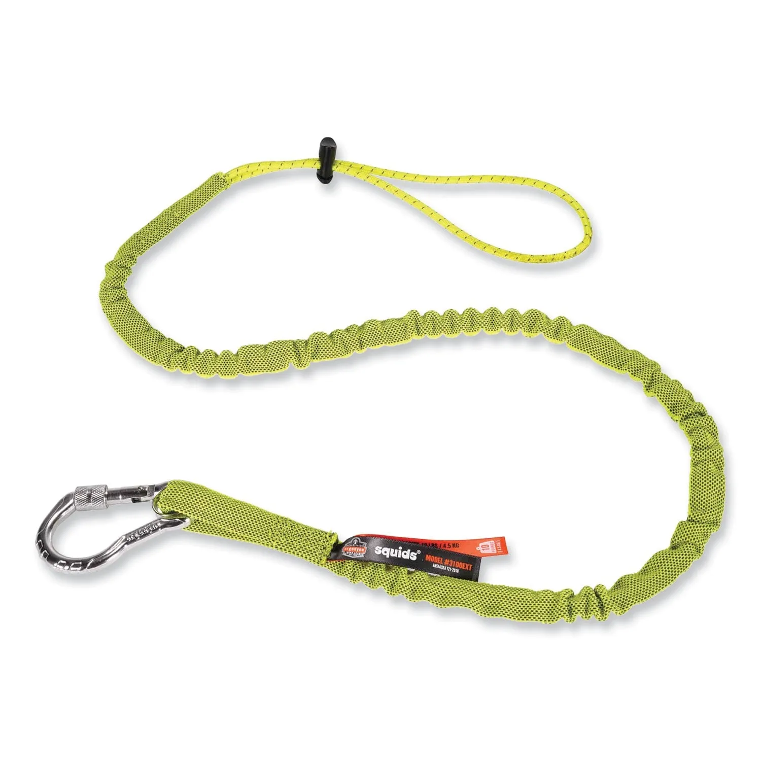 ergodyne® Squids 3100 Lanyard with Aluminum Carabiner   Cinch-Loop, 10 lb Max Working Capacity, 42" to 54" Long, Lime