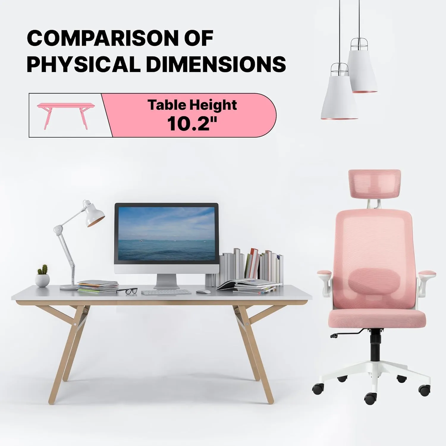 Ergonomic Home Office Chair with Adjustable Lumbar Support Adjustable Headrest,Comfy High Back, Breathable Mesh Computer Gaming Chair with Flip-Up Armrests (Pink)