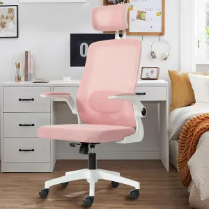 Ergonomic Home Office Chair with Adjustable Lumbar Support Adjustable Headrest,Comfy High Back, Breathable Mesh Computer Gaming Chair with Flip-Up Armrests (Pink)