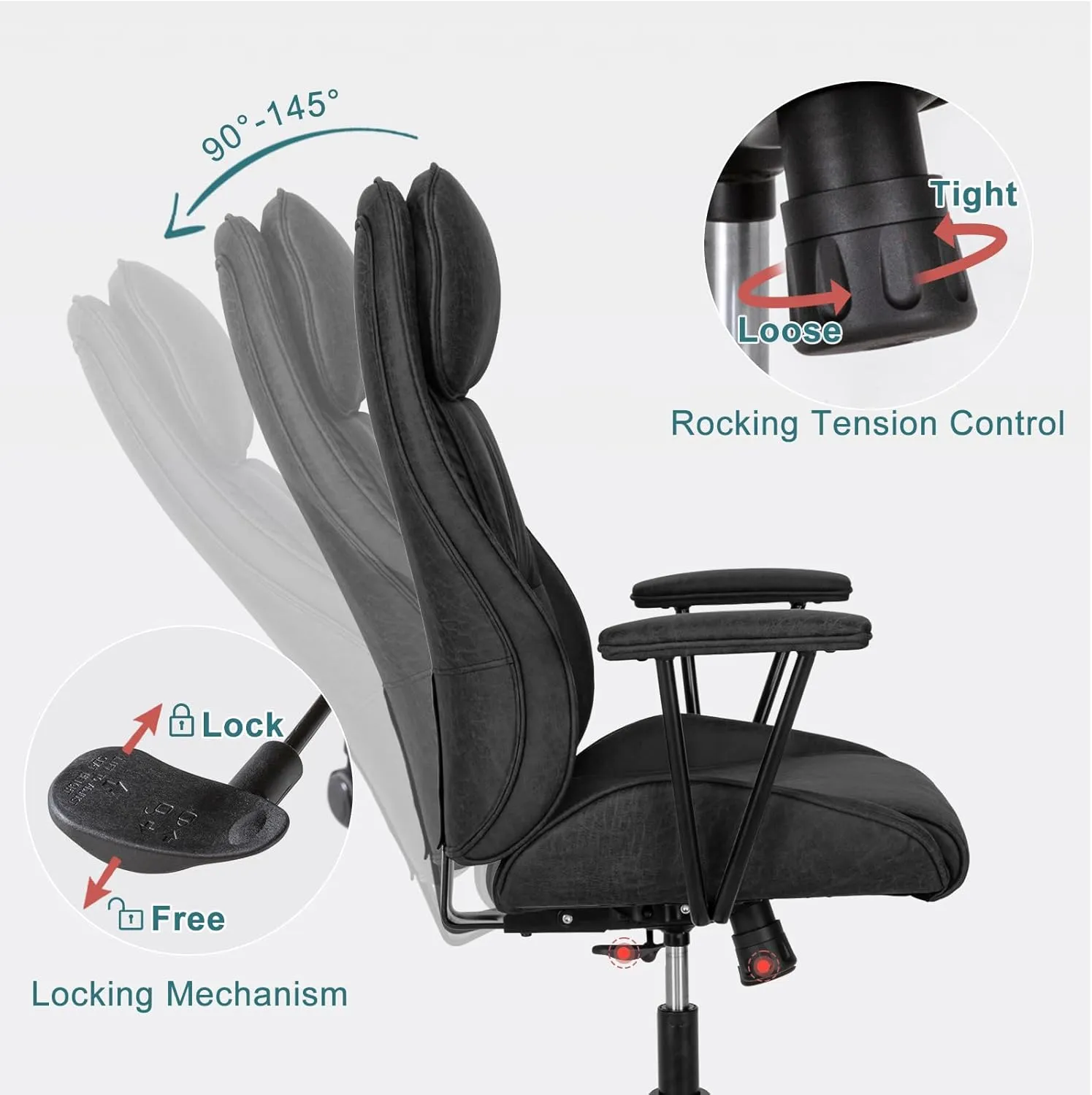 Ergonomic Home Office Desk Chair with Lumbar Support,Modern Reclining Office Chair,High Back Swivel Rolling Task Computer Executive Chair,Comfy Conference Room Chairs,330lbs (Black)