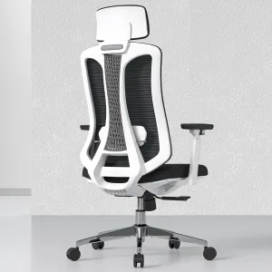 Ergonomic Mesh Office Chair, Computer Desk Chair with 3D Armrests, Adjustable Lumbar Cushion and Adjustable Headrest, White High Back Home Office Chair with Tilt Function, Computer Chair