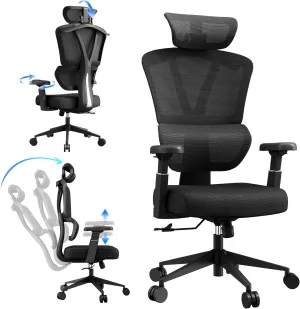 Ergonomic Office Chair - 400 lbs Capacity High-Back Mesh Computer Chair with Lumbar Support, Adjustable Headrest | Home and Gaming Desk Chair