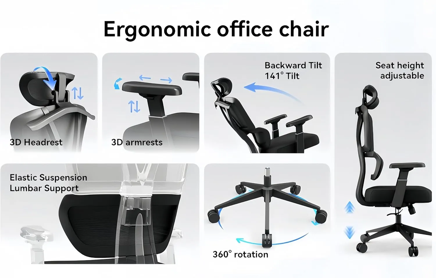 Ergonomic Office Chair - 400 lbs Capacity High-Back Mesh Computer Chair with Lumbar Support, Adjustable Headrest | Home and Gaming Desk Chair