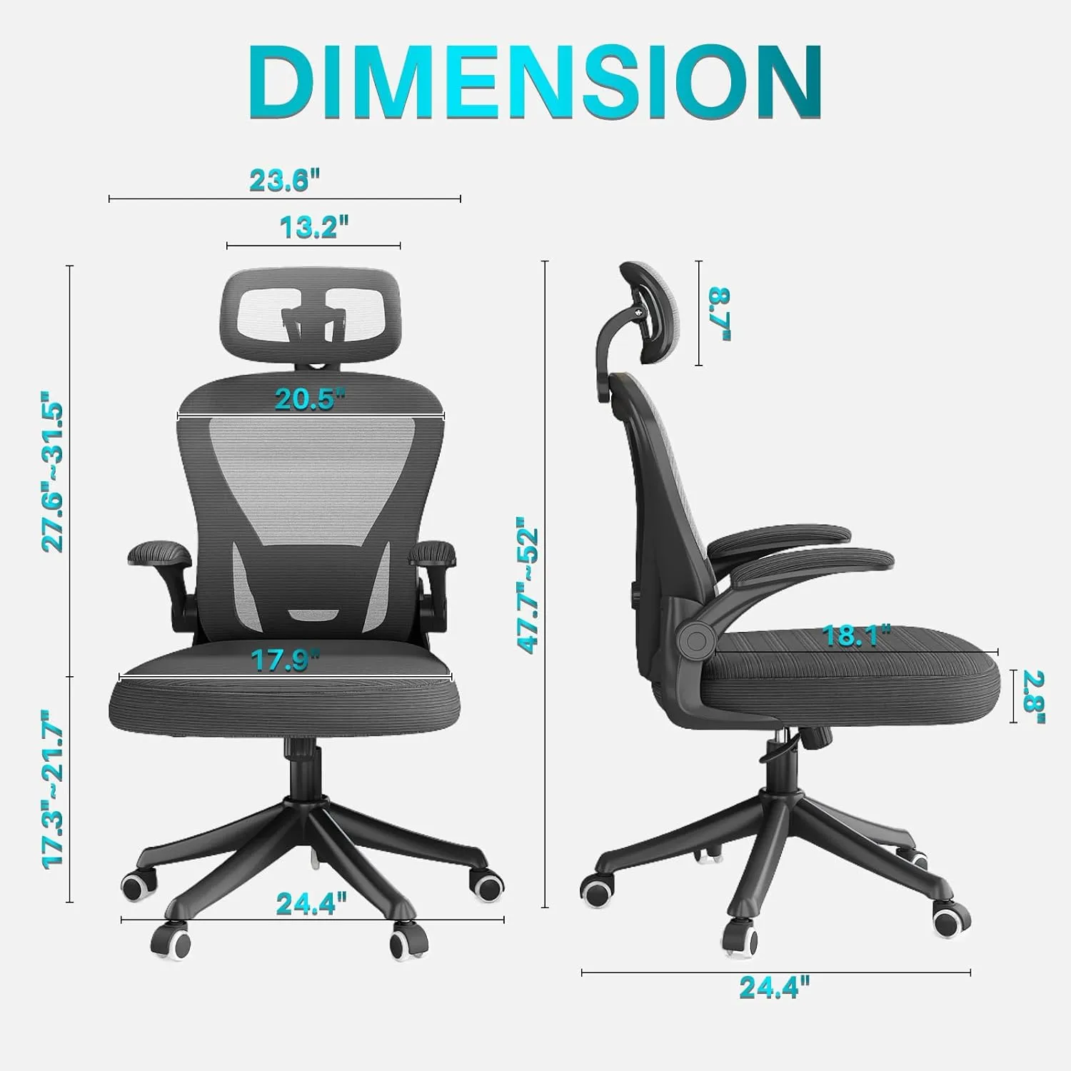 Ergonomic Office Chair M903, High Back Comfy Mesh Desk Chair with Wheels, Adjustable Lumbar Support, Headrest, Black