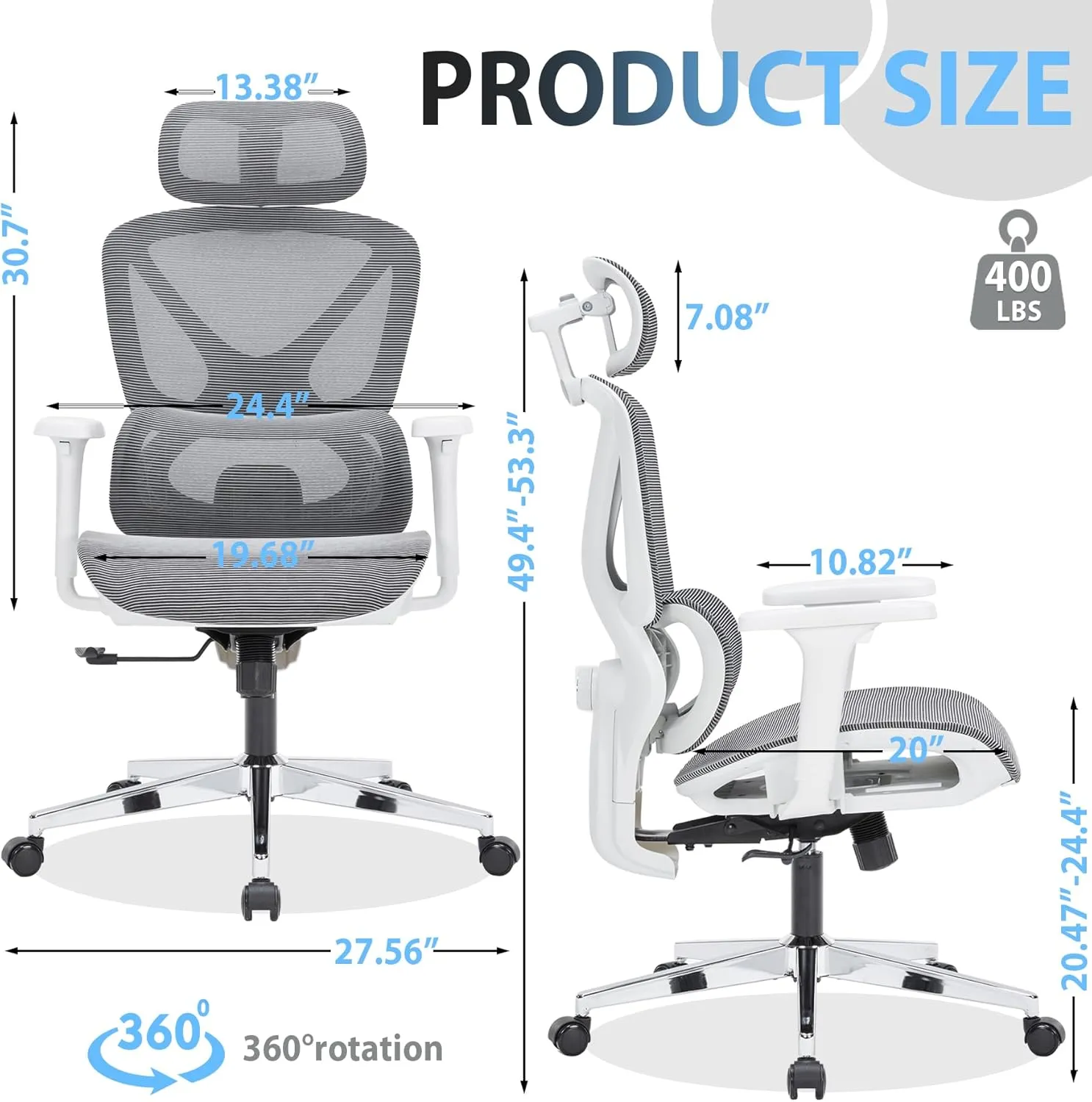 Ergonomic Office Chair, Mesh Chair with Tilt Function and Lumbar Support, 3D Headrest, 3D Armrests, 3-Position Locking Mechanism, Big and Tall Office Chair for Home Office (Gray)