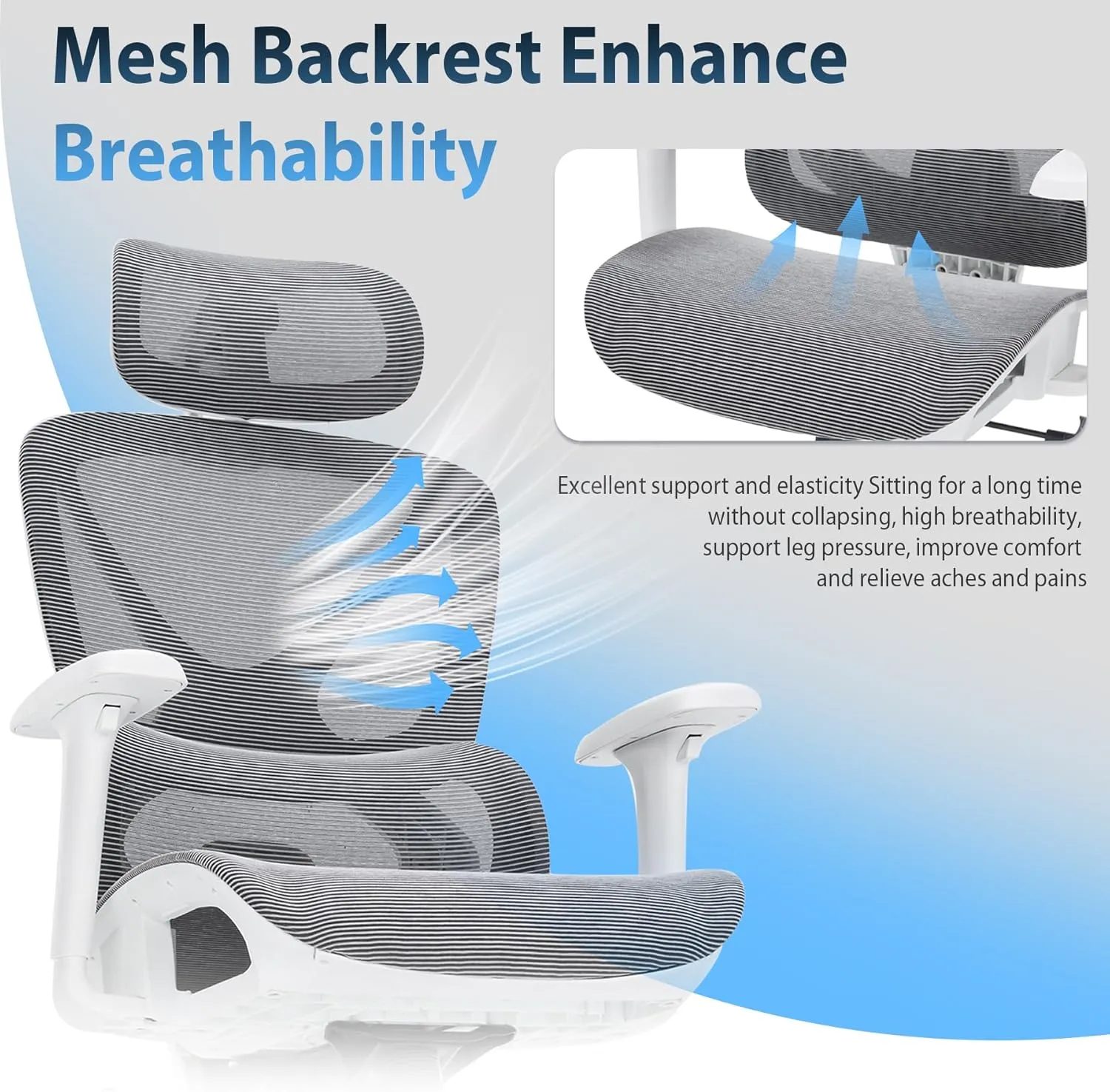 Ergonomic Office Chair, Mesh Chair with Tilt Function and Lumbar Support, 3D Headrest, 3D Armrests, 3-Position Locking Mechanism, Big and Tall Office Chair for Home Office (Gray)