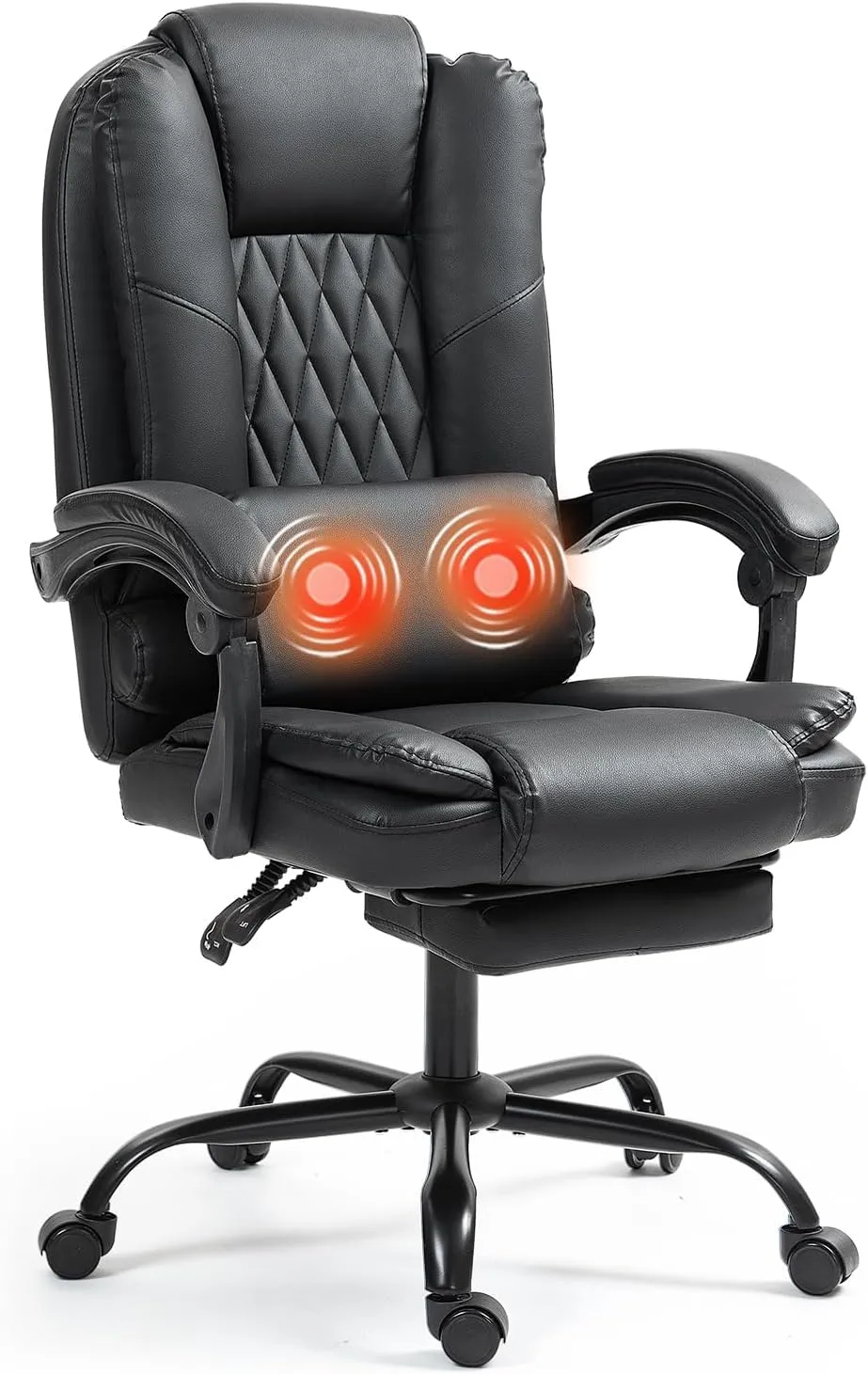 Ergonomic Office Chair with 2-Point Massage & Footrest High Back Executive Desk Chair with Lumbar Support, Reclining PU Leather Computer Chair for Home & Office, Black