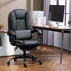 Ergonomic Office Chair with 2-Point Massage & Footrest High Back Executive Desk Chair with Lumbar Support, Reclining PU Leather Computer Chair for Home & Office, Black