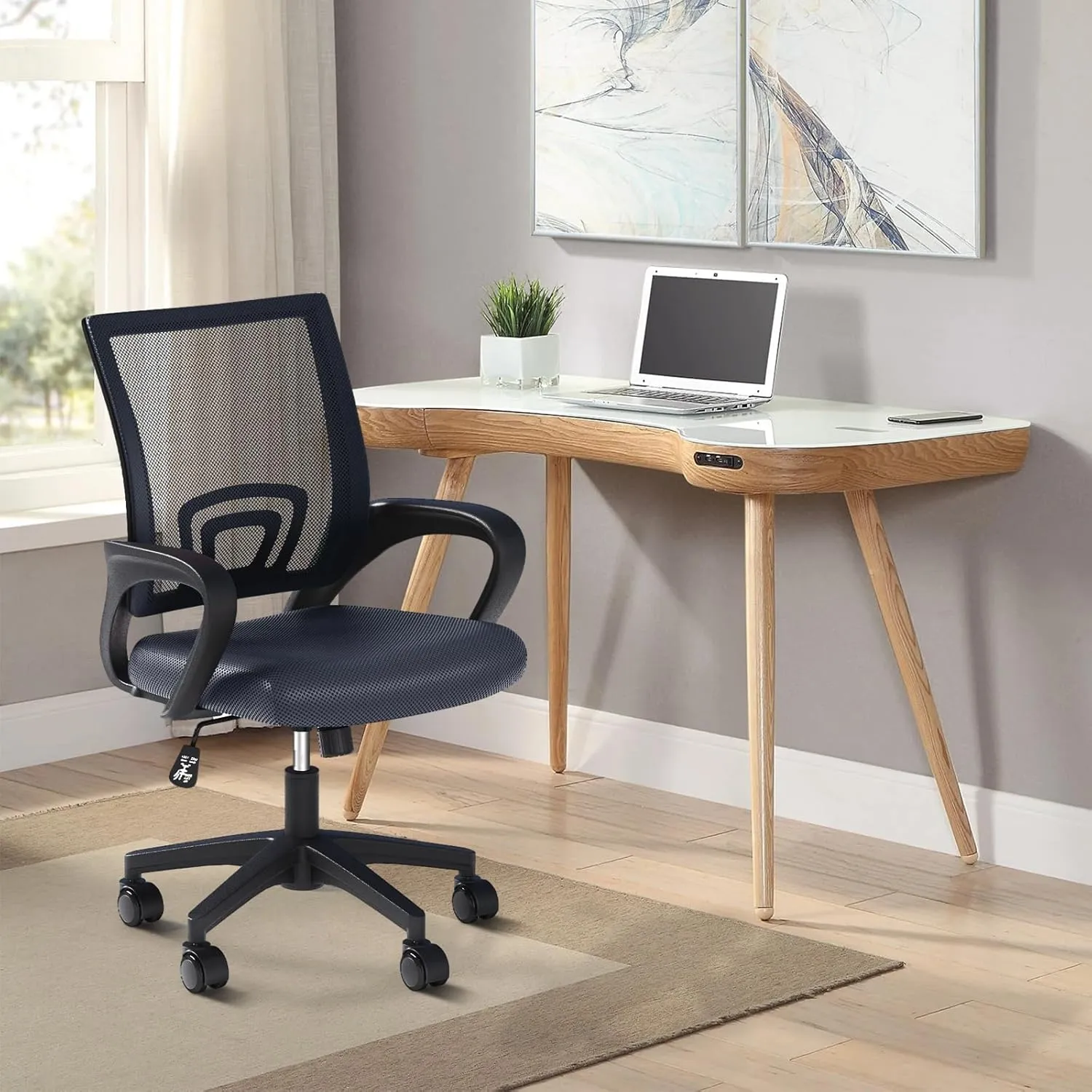 Ergonomic Office Chair with Lumbar Support, Adjustable Height Swivel Mesh Computer Desk Chair with Rolling Wheels for Home, Office and Gaming, Gray
