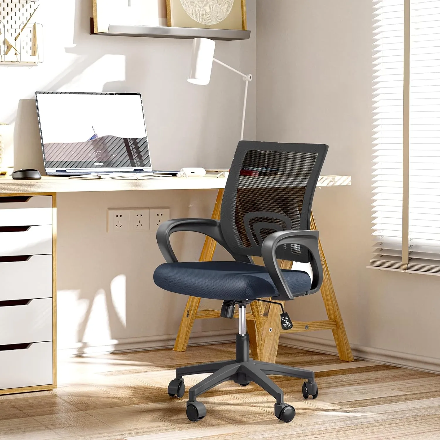 Ergonomic Office Chair with Lumbar Support, Adjustable Height Swivel Mesh Computer Desk Chair with Rolling Wheels for Home, Office and Gaming, Gray