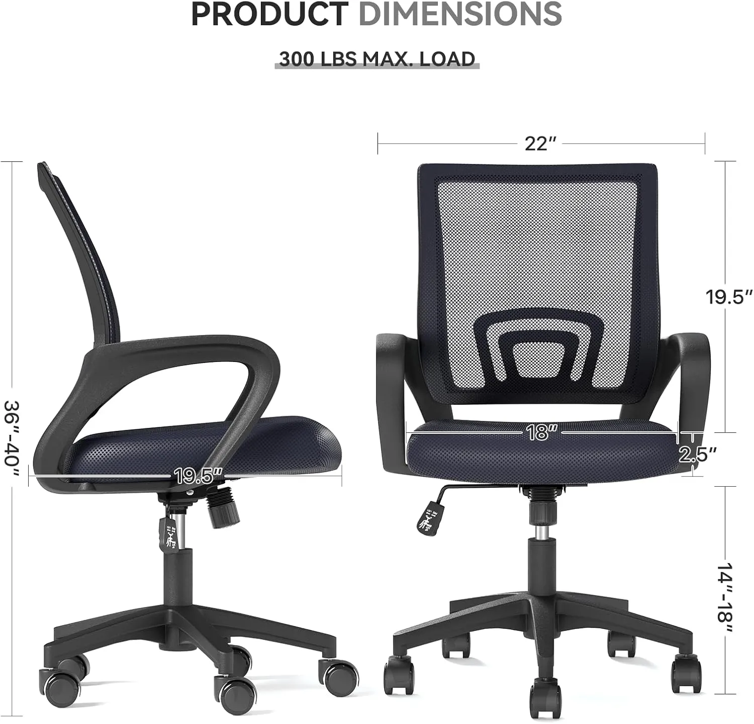 Ergonomic Office Chair with Lumbar Support, Adjustable Height Swivel Mesh Computer Desk Chair with Rolling Wheels for Home, Office and Gaming, Gray