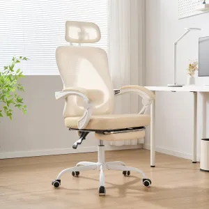 Ergonomic Office Chair with Retractable Footrest, 400LBS Capacity,Synchronized Armrest, Breathable Mesh, Adjustable Lumbar Support