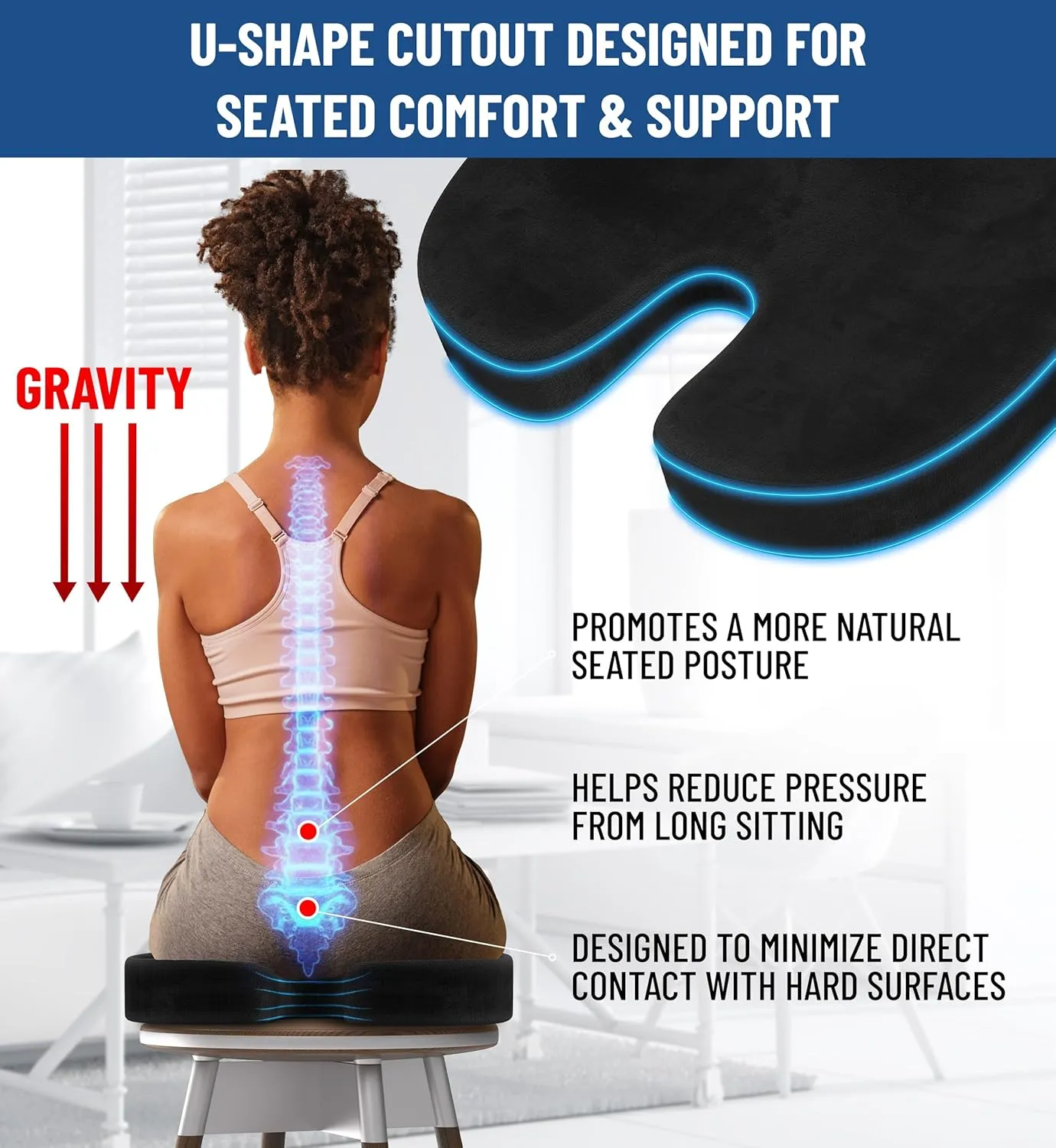 Everlasting Comfort Doctor Recommended Memory Foam Seat Cushion for Office Chairs & Car Seat - Ergonomic Office Desk Accessories for Tailbone Pain Relief, Sciatica & Back Support