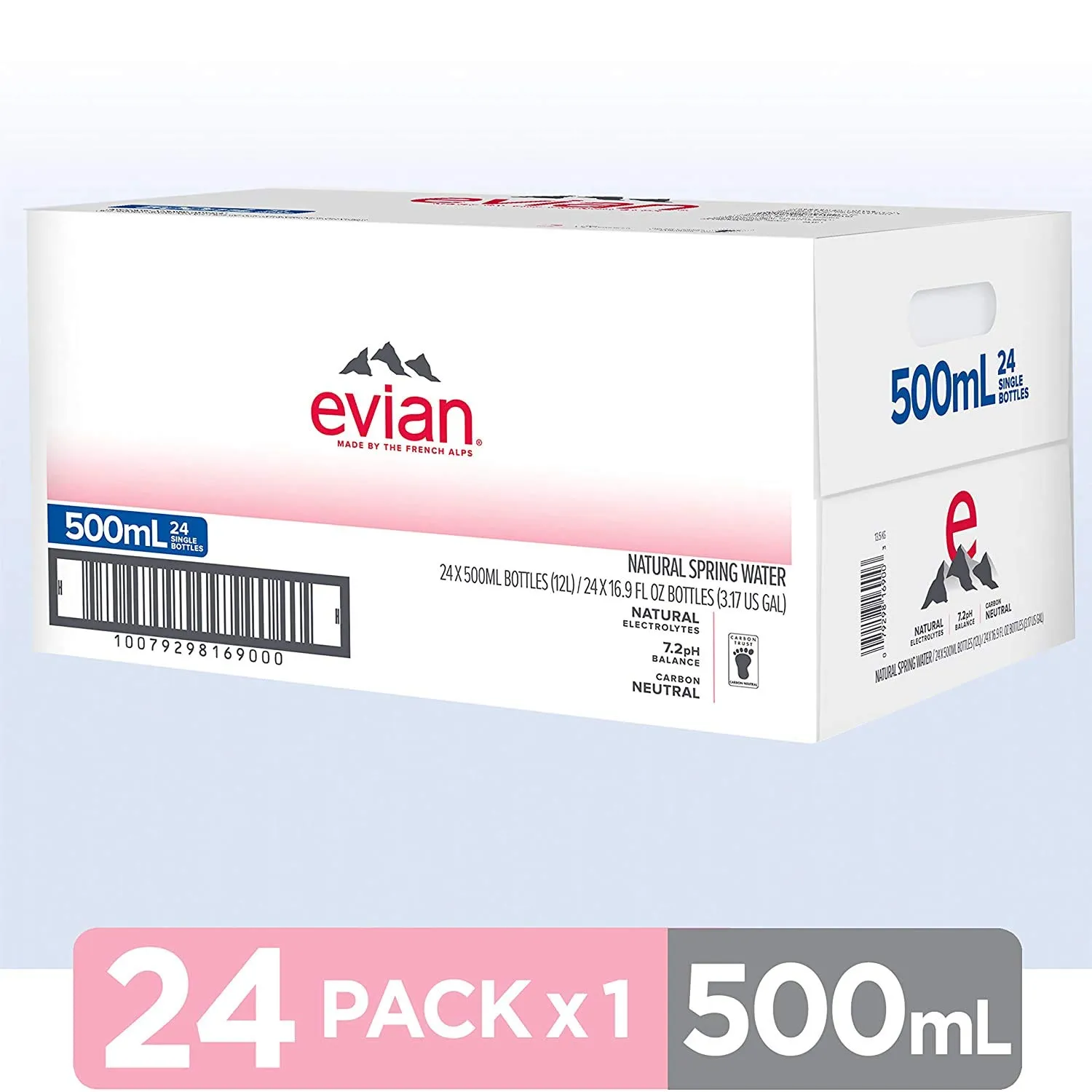 evian Natural Spring Water, One Case of 24 Individual 500 ml (16.9 oz.) Bottles of Naturally Filtered Spring Water (.2 Cases of 12)