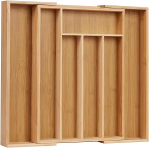 Expandable Silverware Organizer Utensil Drawer Organizer,14 Inch Silverware Tray for Kitchen Drawer,Bamboo Flatware Tableware Cultery Caddy Tray Home Essentials Utensils Holder，15"D x 14"W x 2"H