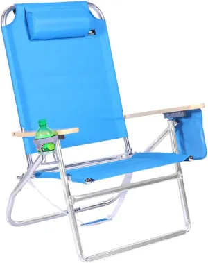 Extra Large - High Seat of The Ground with 3 Reclining Position Aluminum Heavy Duty Beach Chair for Adults with Cup Holder - 300 lbs Capacity Solid Light Blue