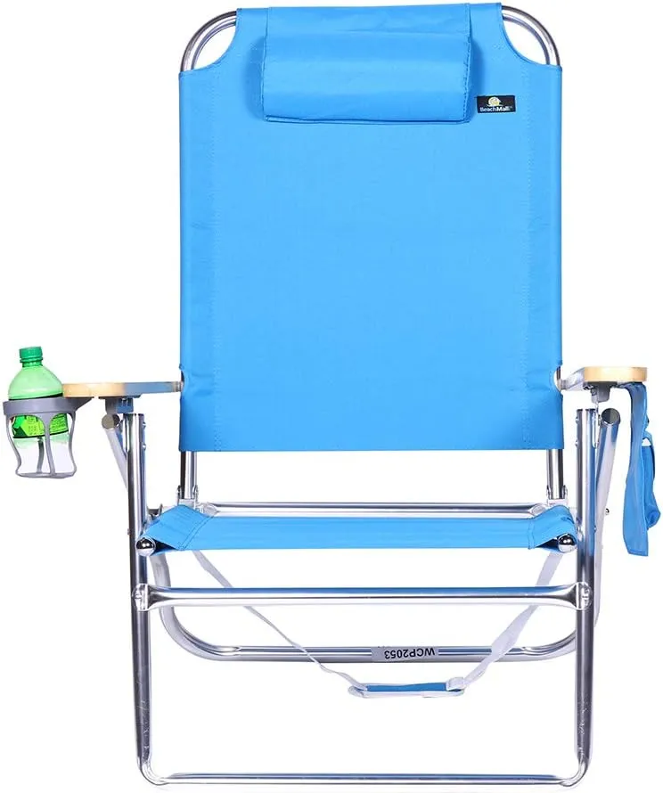 Extra Large - High Seat of The Ground with 3 Reclining Position Aluminum Heavy Duty Beach Chair for Adults with Cup Holder - 300 lbs Capacity Solid Light Blue
