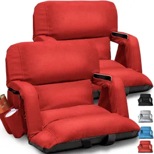 Extra Wide Stadium Seats With Back Support 2 Pack, Exclusive "Sofa Style" Design Thick Bleacher Chairs With Back and Cushion, 6 Reclining Positions - Ultimate Comfort for Sports Events (Red, 25")