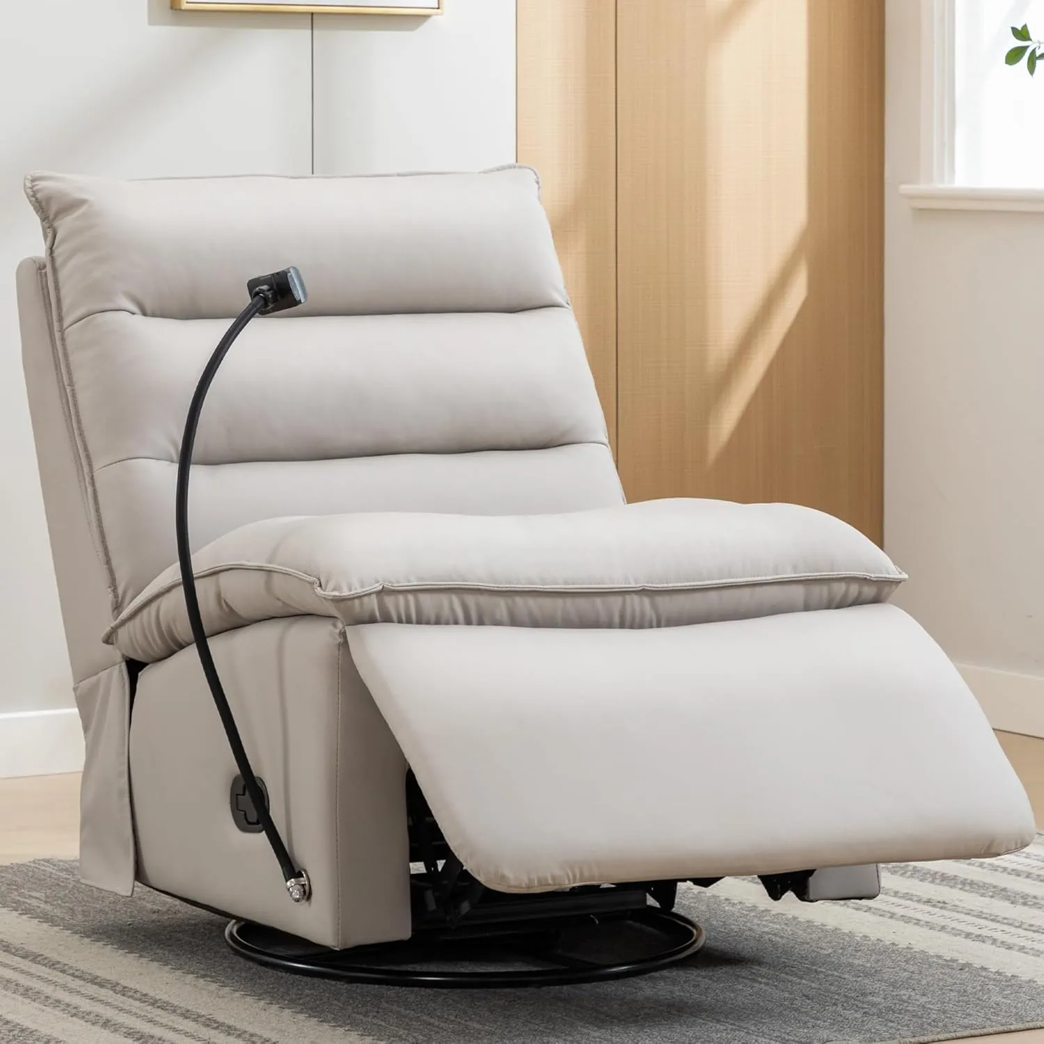 Extra Wide Swivel Rocker Recliner Chair for Adults, Glider Rocking Chairs for Big Man, Big and Tall 400 LBS Oversized Sofa Large Living Room Chair for Nusery,Theater Seating, Beige