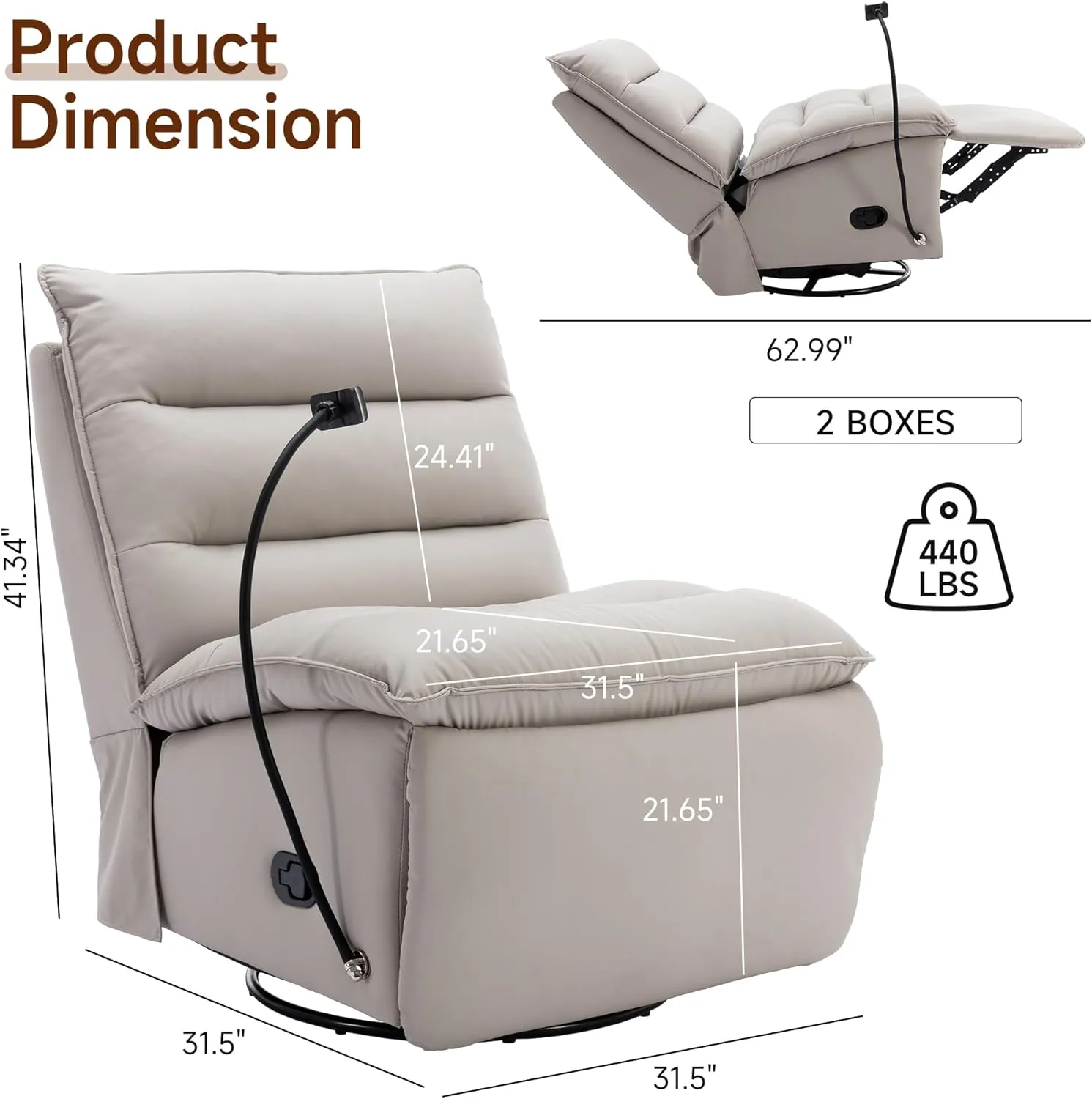 Extra Wide Swivel Rocker Recliner Chair for Adults, Glider Rocking Chairs for Big Man, Big and Tall 400 LBS Oversized Sofa Large Living Room Chair for Nusery,Theater Seating, Beige
