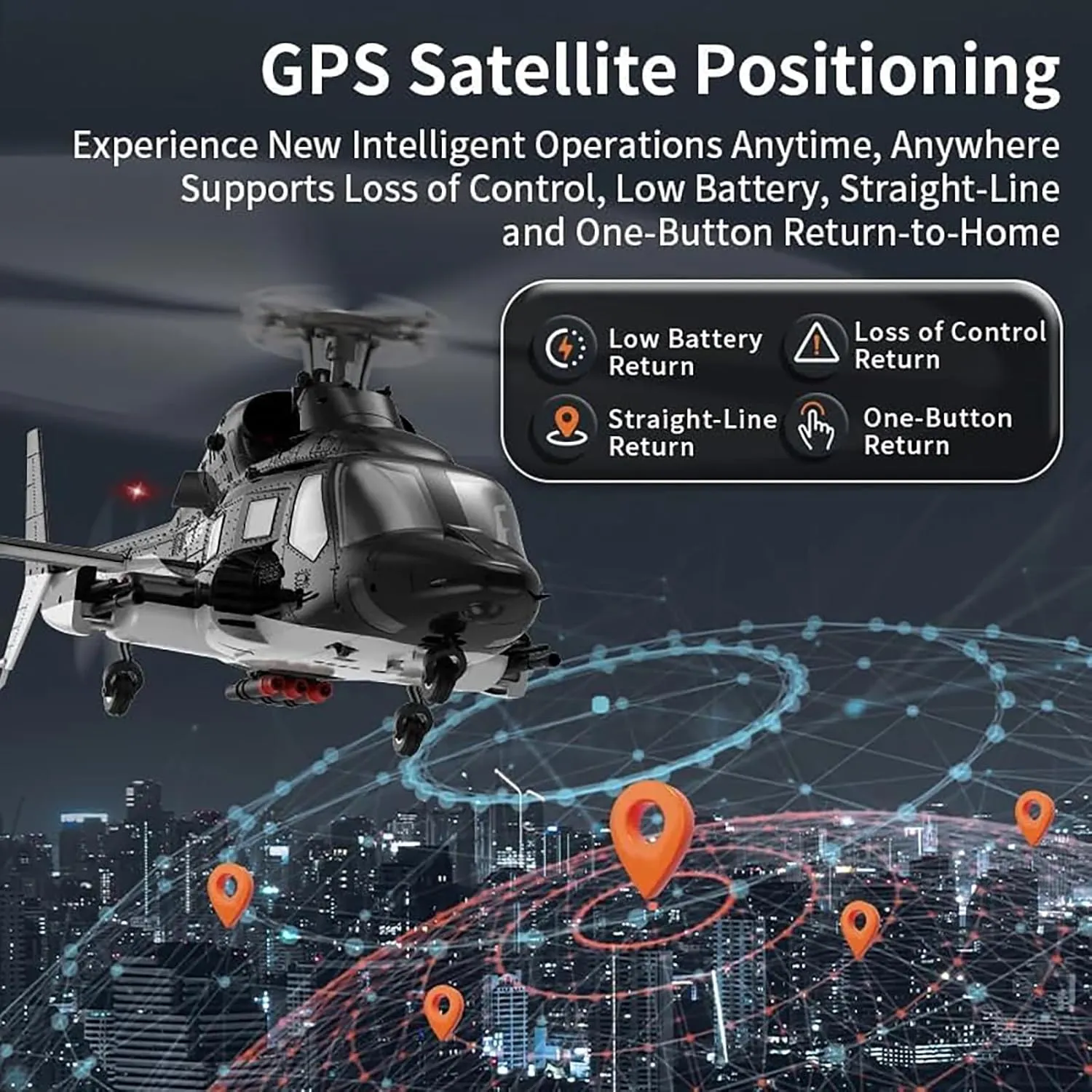 F02S RC Helicopter for Adults, 2.4G 8CH Flybarless Military Helicopter with 6G/3D Stunt Mode, Optical Flow Localization & GPS Positioning,1 Battery