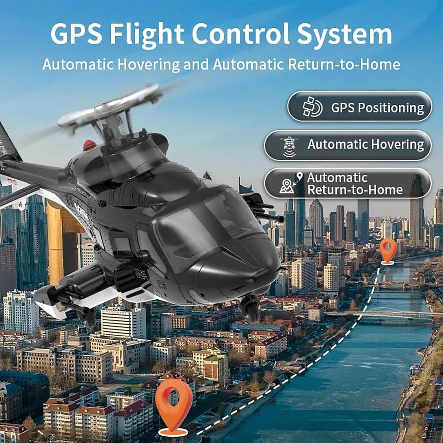 F02S RC Helicopter for Adults, 2.4G 8CH Flybarless Military Helicopter with 6G/3D Stunt Mode, Optical Flow Localization & GPS Positioning,1 Battery