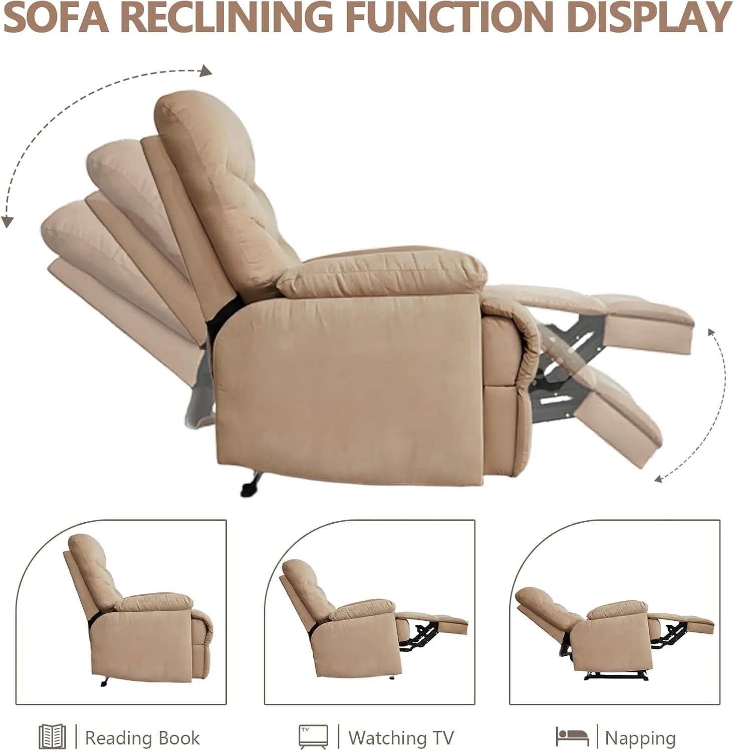 Fabric Lazy Boy Recliner Chair for Bedroom, Manual Reclining Chairs for Adults, Recliner Chair with Adjustable Backrest & Foootrest/Overstuffed Cushion, Havy Duty (Mocha)