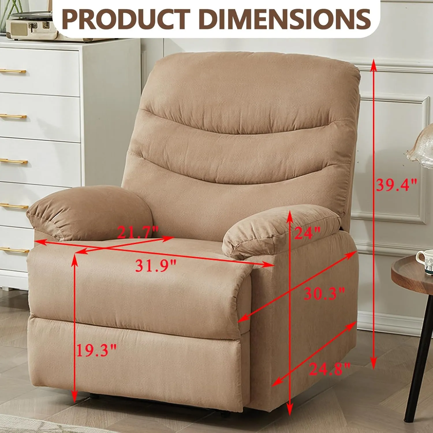 Fabric Lazy Boy Recliner Chair for Bedroom, Manual Reclining Chairs for Adults, Recliner Chair with Adjustable Backrest & Foootrest/Overstuffed Cushion, Havy Duty (Mocha)