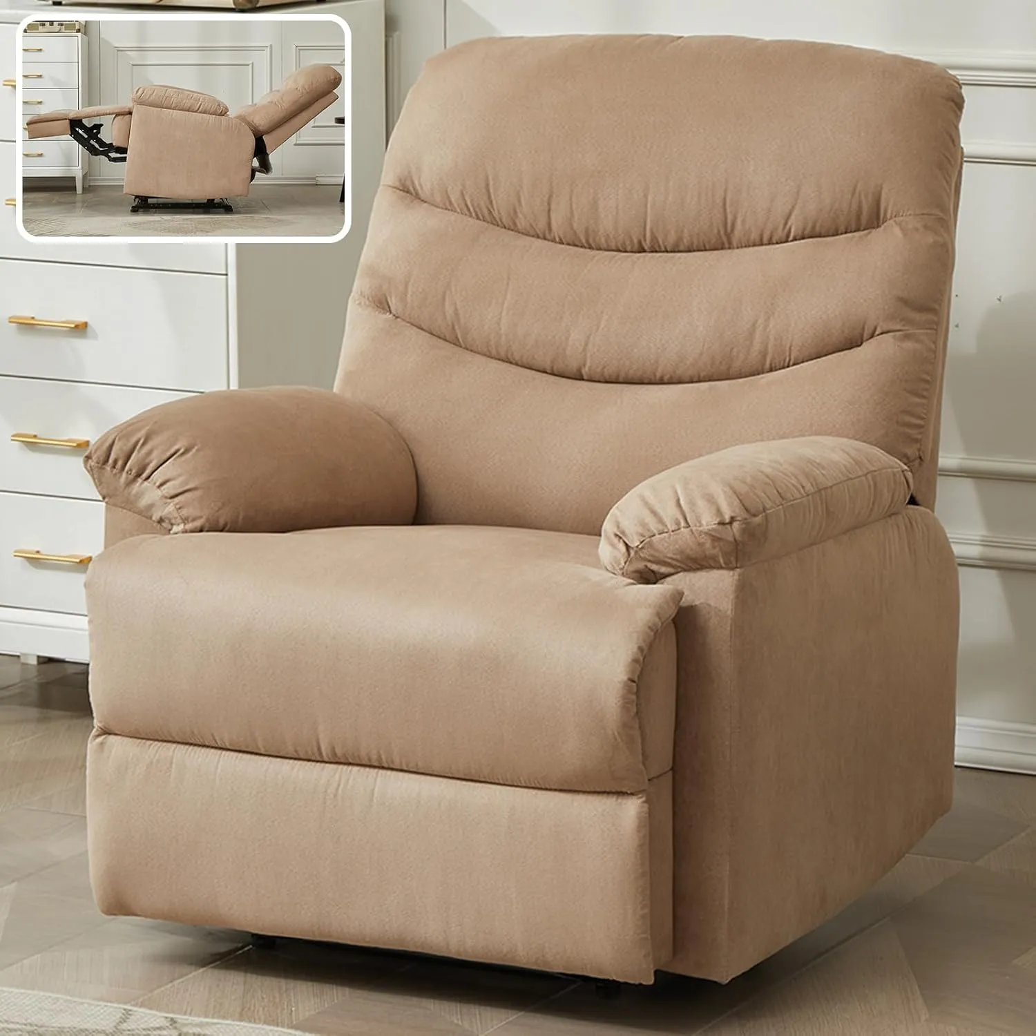 Fabric Lazy Boy Recliner Chair for Bedroom, Manual Reclining Chairs for Adults, Recliner Chair with Adjustable Backrest & Foootrest/Overstuffed Cushion, Havy Duty (Mocha)