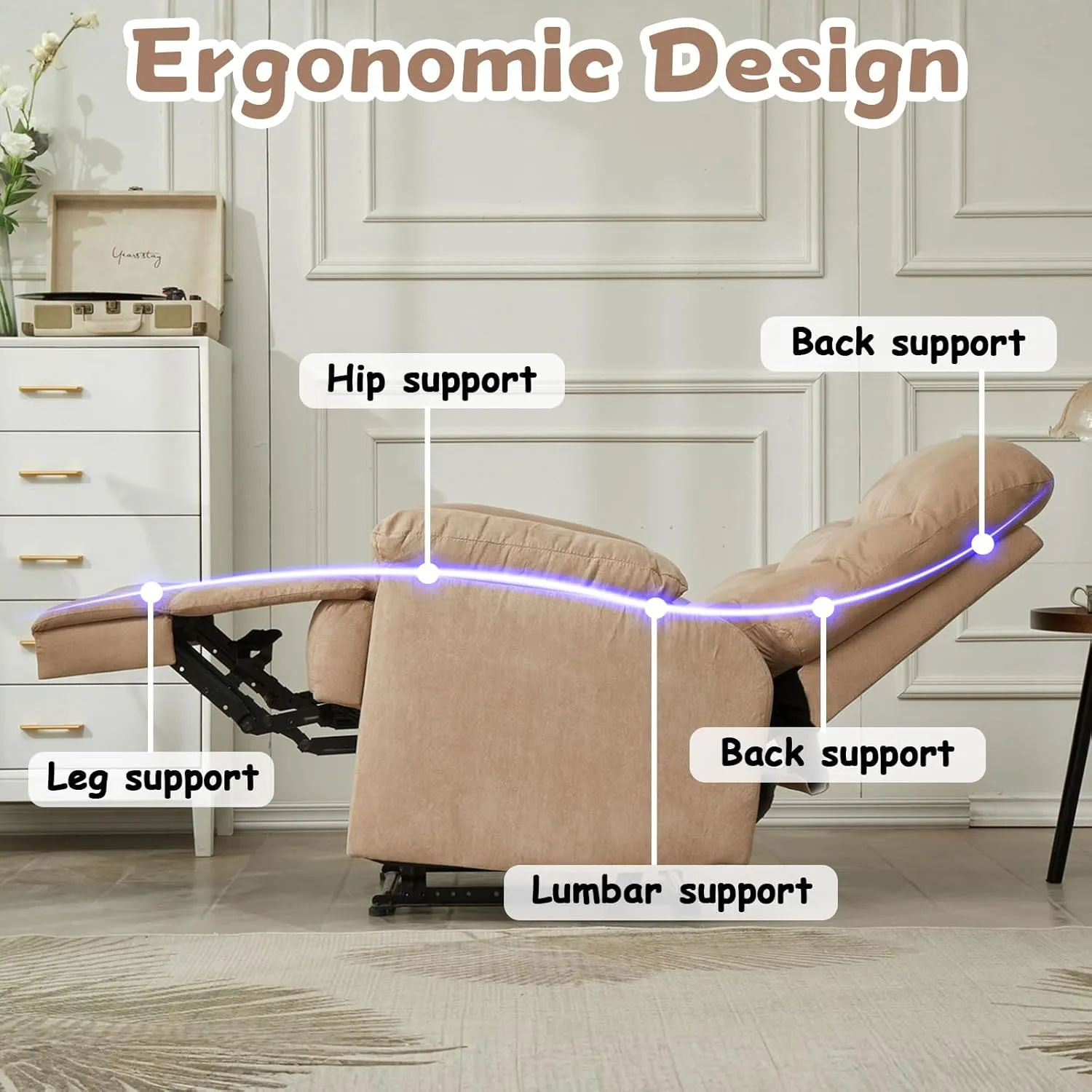 Fabric Lazy Boy Recliner Chair for Bedroom, Manual Reclining Chairs for Adults, Recliner Chair with Adjustable Backrest & Foootrest/Overstuffed Cushion, Havy Duty (Mocha)