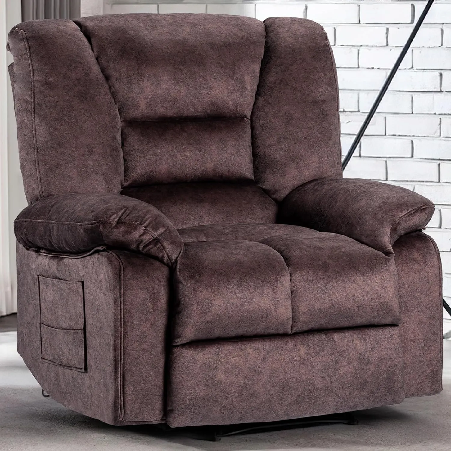 Fabric Lazy Boy Recliner Chair for Bedroom, Manual Reclining Chairs for Adults，Brown Recliner Chair with Adjustable Backrest & Foootrest/Overstuffed Cushion, Havy Duty (Brown)