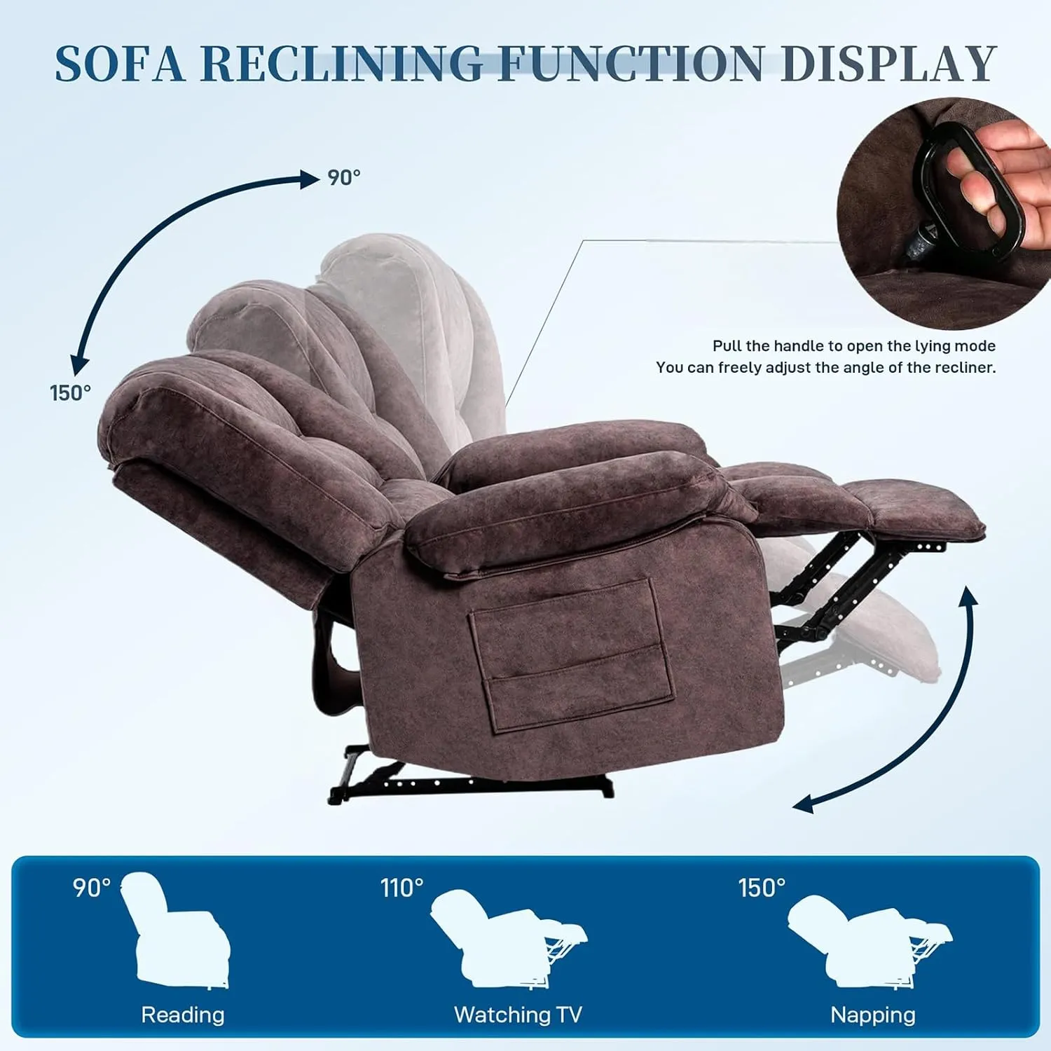 Fabric Lazy Boy Recliner Chair for Bedroom, Manual Reclining Chairs for Adults，Brown Recliner Chair with Adjustable Backrest & Foootrest/Overstuffed Cushion, Havy Duty (Brown)