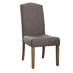 Fabric Upholstered Solid Wood Side Chair with Nail head Trims , Brown and Gray, Pack of Two