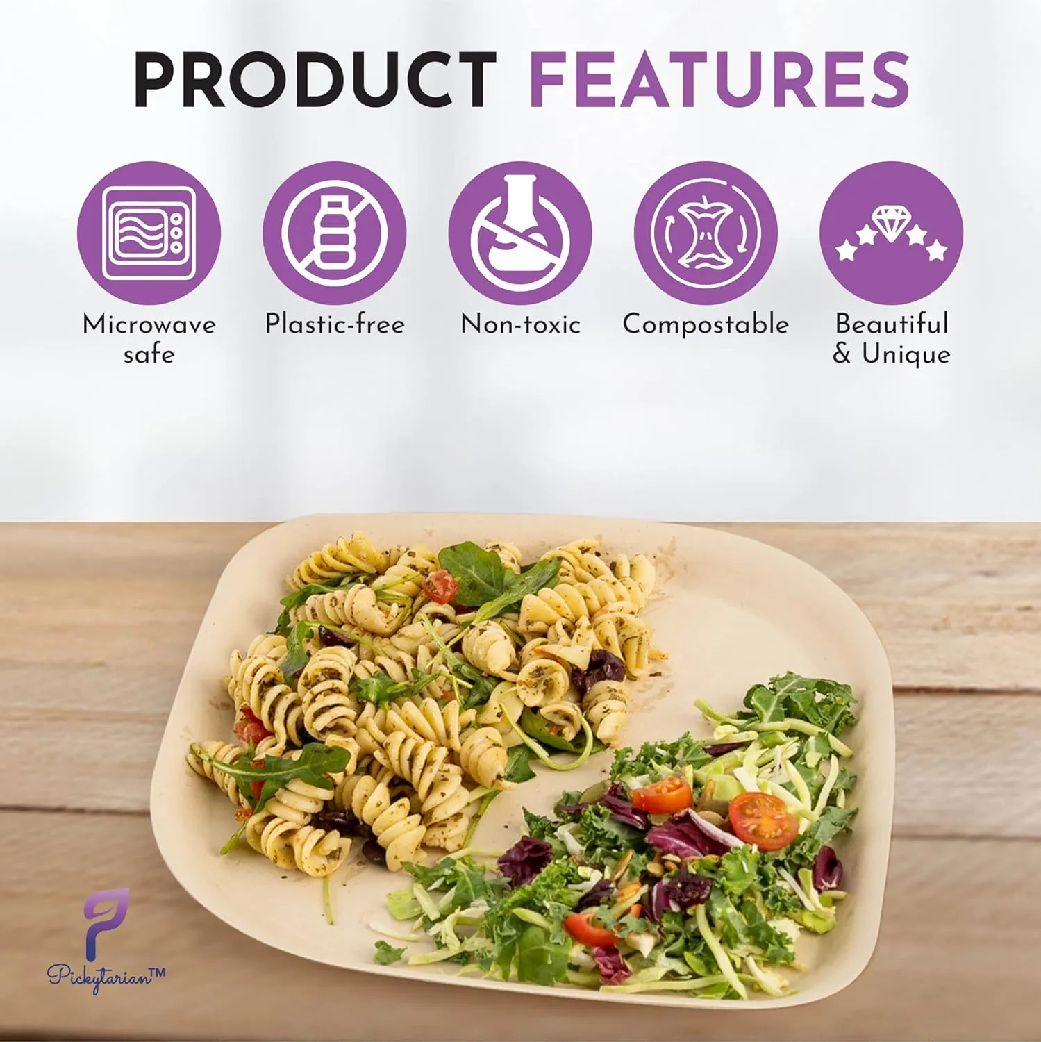 Fancy White Disposable Plates for Party - 250pcs - Premium Bamboo Disposable Tableware Set - (50 ea: 8" Appetizer 10" Dinner Plates, Forks, Spoons, Knives) - Perfect for Weddings, Events- Pickytarian