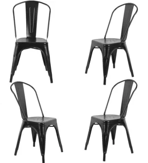 Fancyhouse Set of 4 Tolix Style Dining Side Chair Stackable High Back Bistro Cafe Metal (Black)