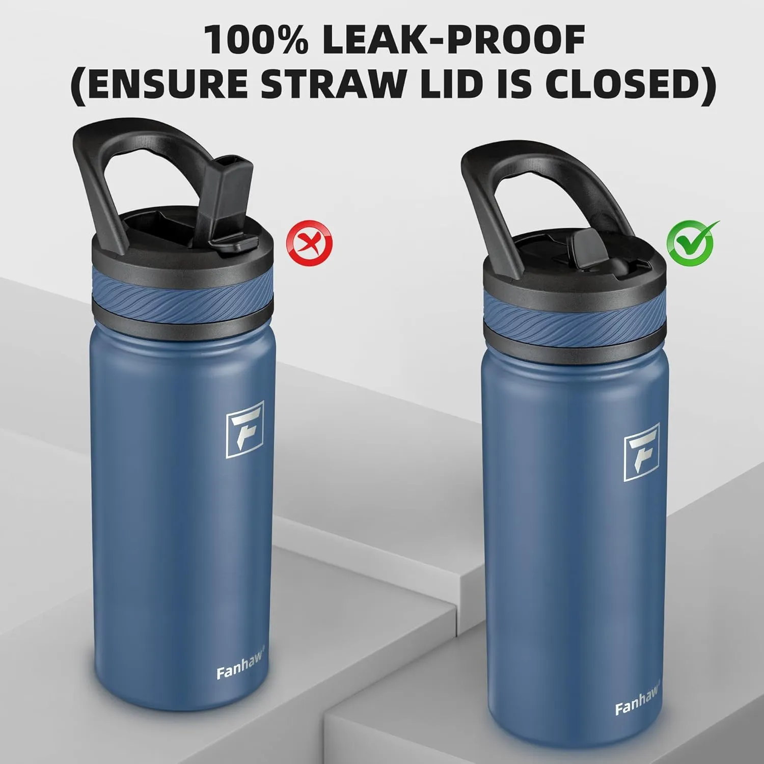 Fanhaw 18 Oz Kids Insulated Water Bottle with Straw Lid – Stainless Steel Double Wall Vacuum, Leak-Proof, BPA-Free Water Bottles for School Boys & Girls(Navy Blue)