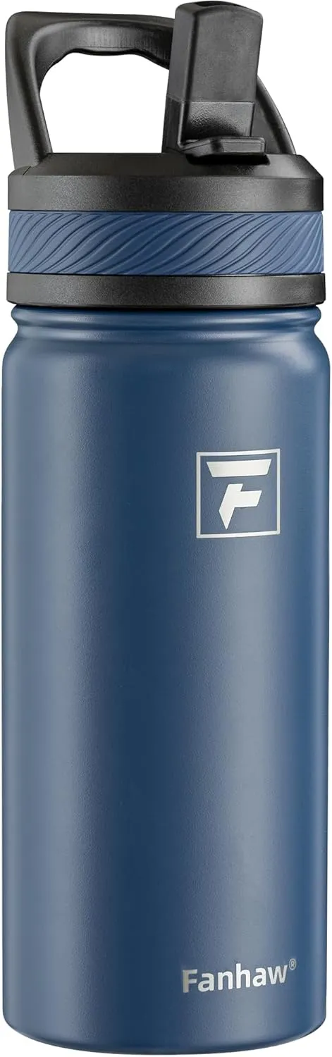 Fanhaw 18 Oz Kids Insulated Water Bottle with Straw Lid – Stainless Steel Double Wall Vacuum, Leak-Proof, BPA-Free Water Bottles for School Boys & Girls(Navy Blue)