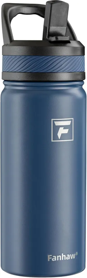 Fanhaw 18 Oz Kids Insulated Water Bottle with Straw Lid – Stainless Steel Double Wall Vacuum, Leak-Proof, BPA-Free Water Bottles for School Boys & Girls(Navy Blue)