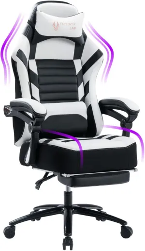 Fantasylab Big and Tall Gaming Chair with Footrest 400lbs Massage Gamer Chair with Memory Foam Adjustable Tilt Back Angle & Armrest, High Back Leather Computer Office Chair