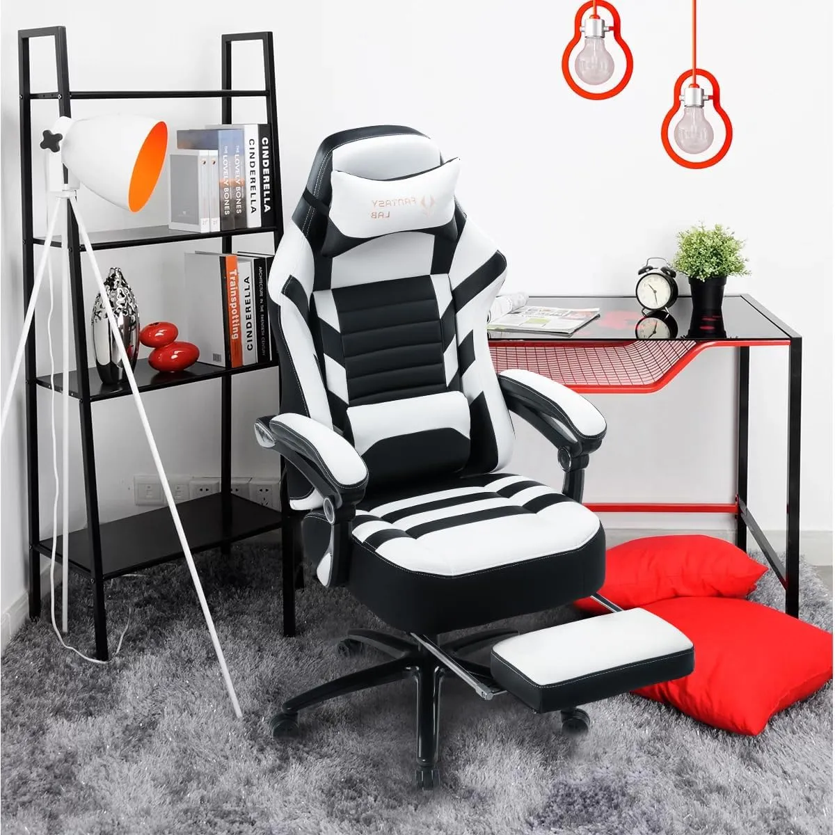 Fantasylab Big and Tall Gaming Chair with Footrest 400lbs Massage Gamer Chair with Memory Foam Adjustable Tilt Back Angle & Armrest, High Back Leather Computer Office Chair