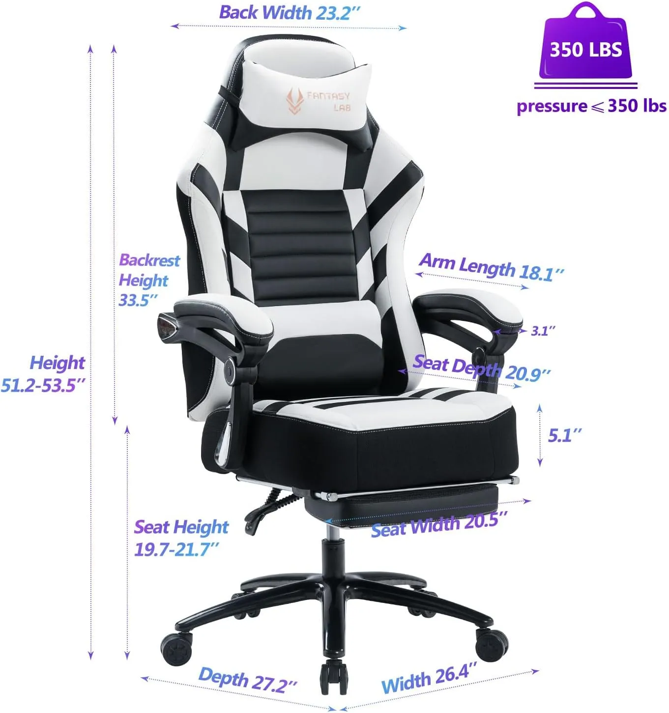 Fantasylab Big and Tall Gaming Chair with Footrest 400lbs Massage Gamer Chair with Memory Foam Adjustable Tilt Back Angle & Armrest, High Back Leather Computer Office Chair