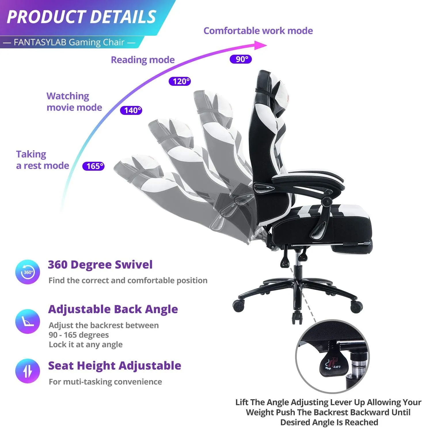 Fantasylab Big and Tall Gaming Chair with Footrest 400lbs Massage Gamer Chair with Memory Foam Adjustable Tilt Back Angle & Armrest, High Back Leather Computer Office Chair