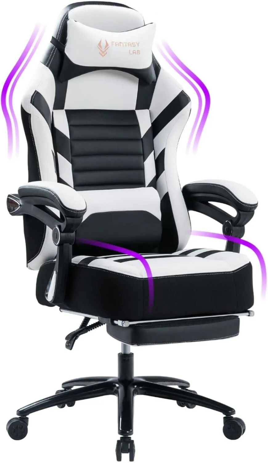 Fantasylab Big and Tall Gaming Chair with Footrest 400lbs Massage Gamer Chair with Memory Foam Adjustable Tilt Back Angle & Armrest, High Back Leather Computer Office Chair