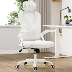 Farini Ergonomic Office Chair, Home Office Desk Chair with Headrest, High Back Computer Chair with Armrests and Adjustable Lumbar Support for Home Office Study Room, White & White