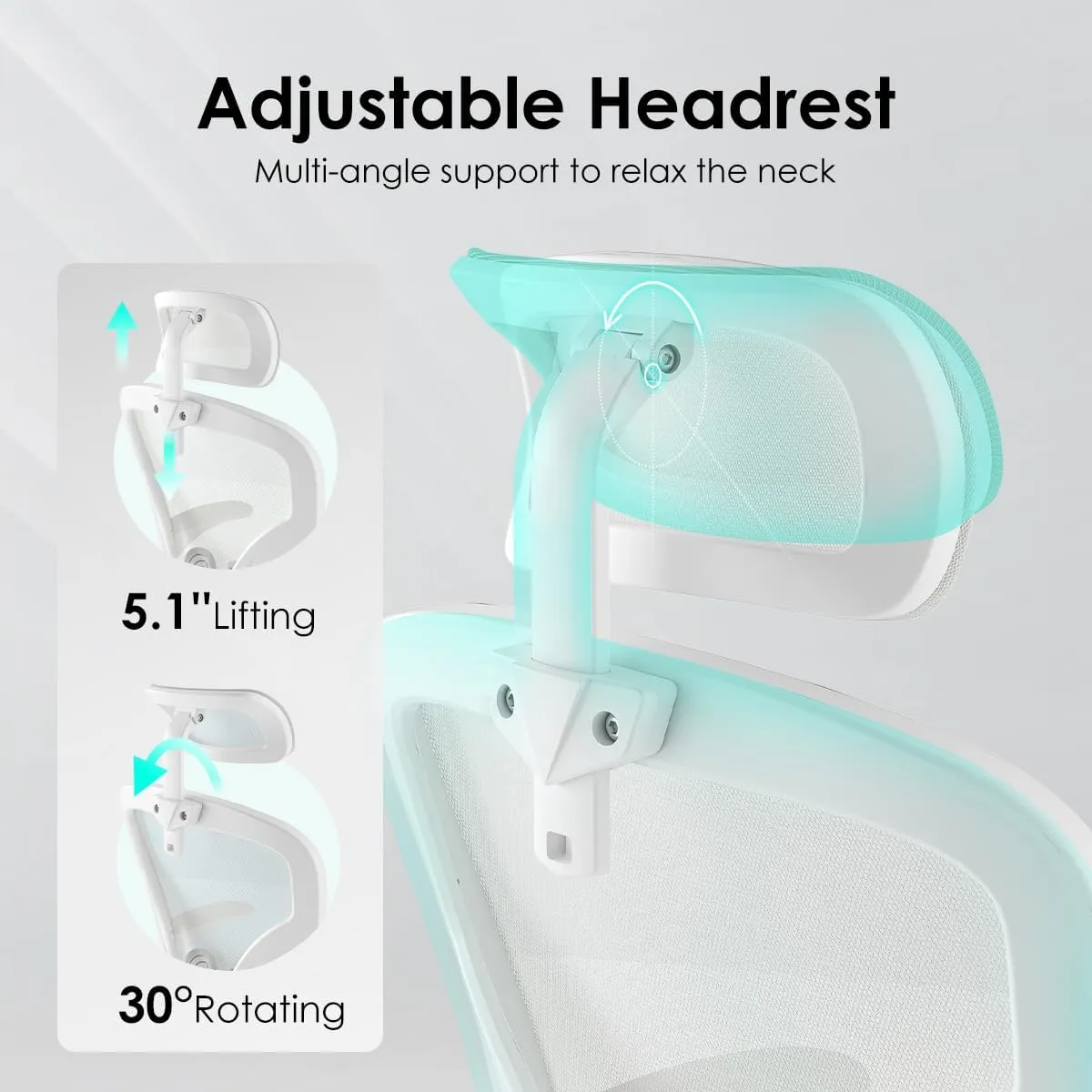 Farini Ergonomic Office Chair, Home Office Desk Chair with Headrest, High Back Computer Chair with Armrests and Adjustable Lumbar Support for Home Office Study Room, White & White